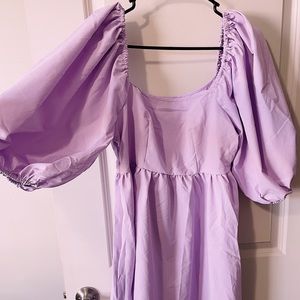 purple puff sleeve square neck dress